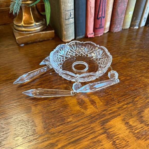 2 Vintage Crystal Bobeche Candle Drip Rings with Dangling Crystals - Picture 6 of 16